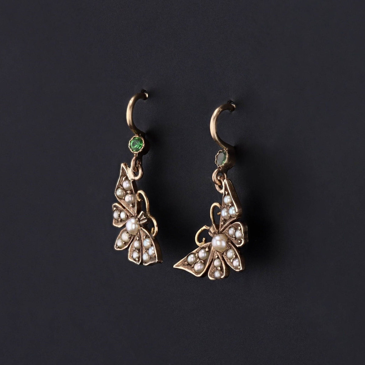 Antique Pearl and Garnet Butterfly Conversion Earrings of 14k Gold - Trademark Antiques