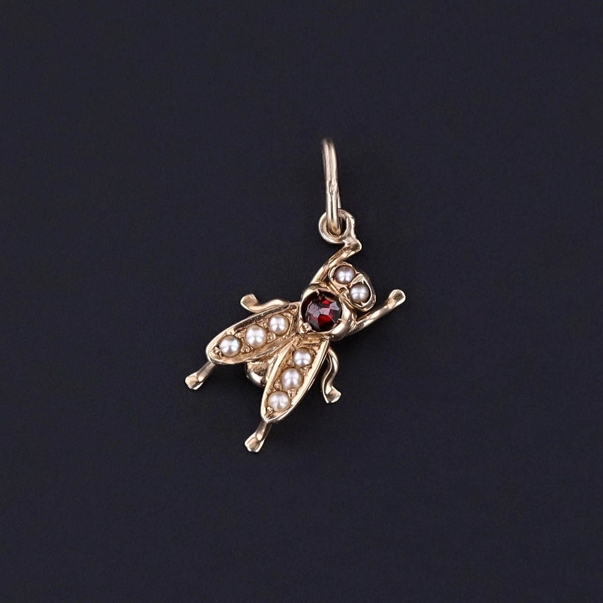 Antique Pearl and Garnet Fly Charm of 14k Gold - Trademark Antiques