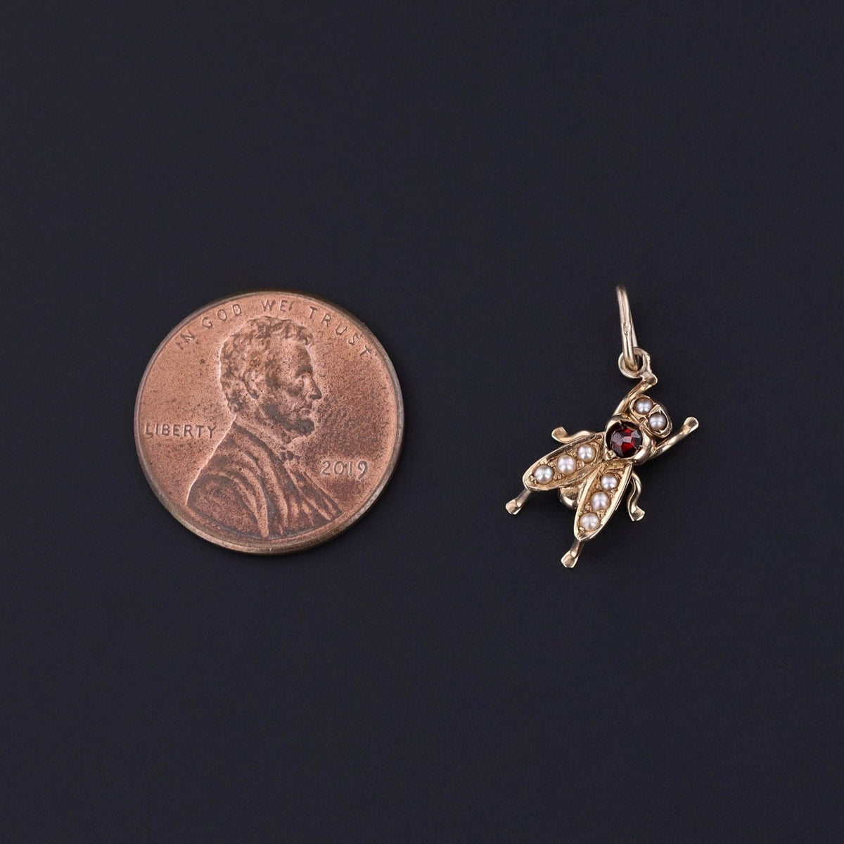 Antique Pearl and Garnet Fly Charm of 14k Gold - Trademark Antiques