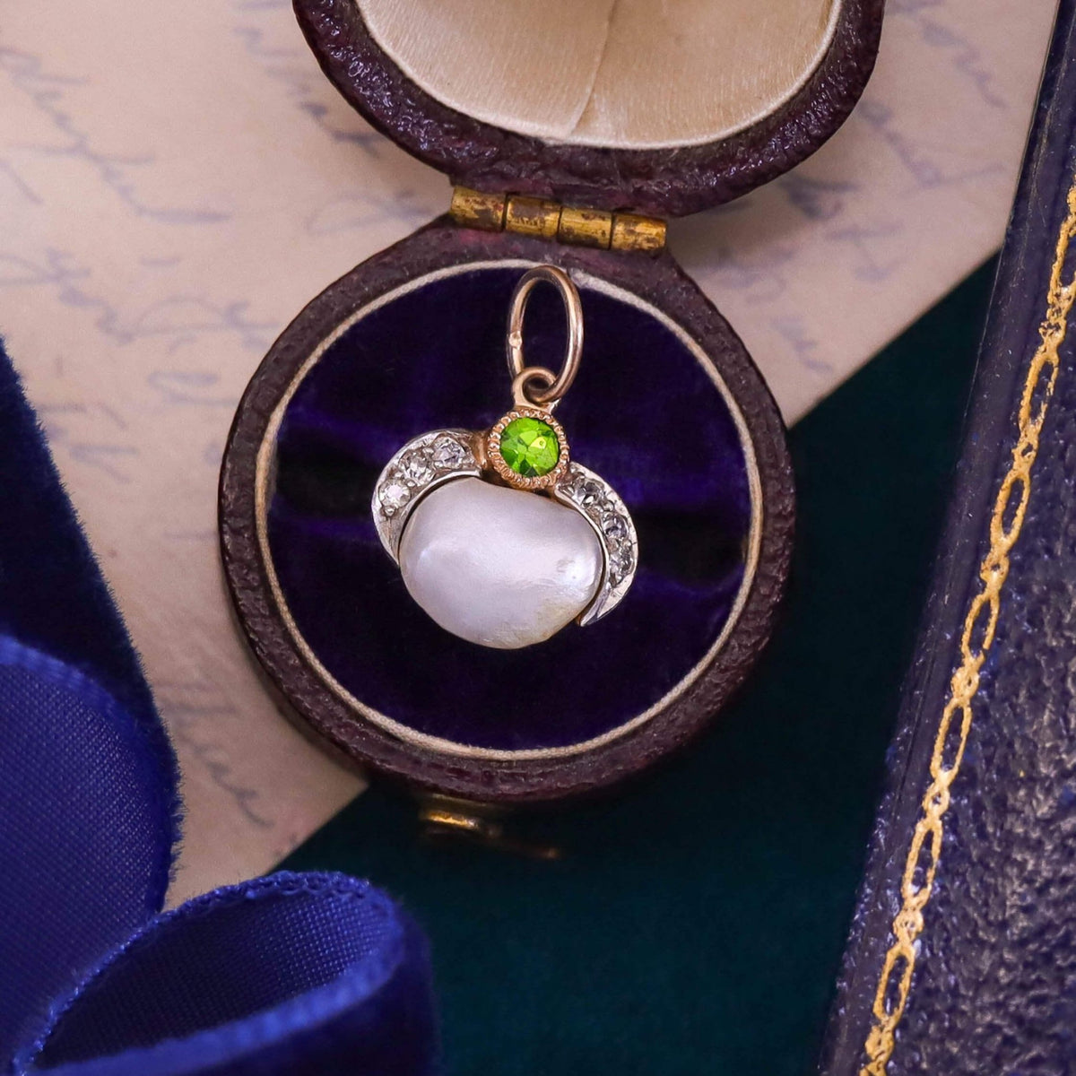 Antique Pearl Charm of 14k Gold and Platinum - Trademark Antiques