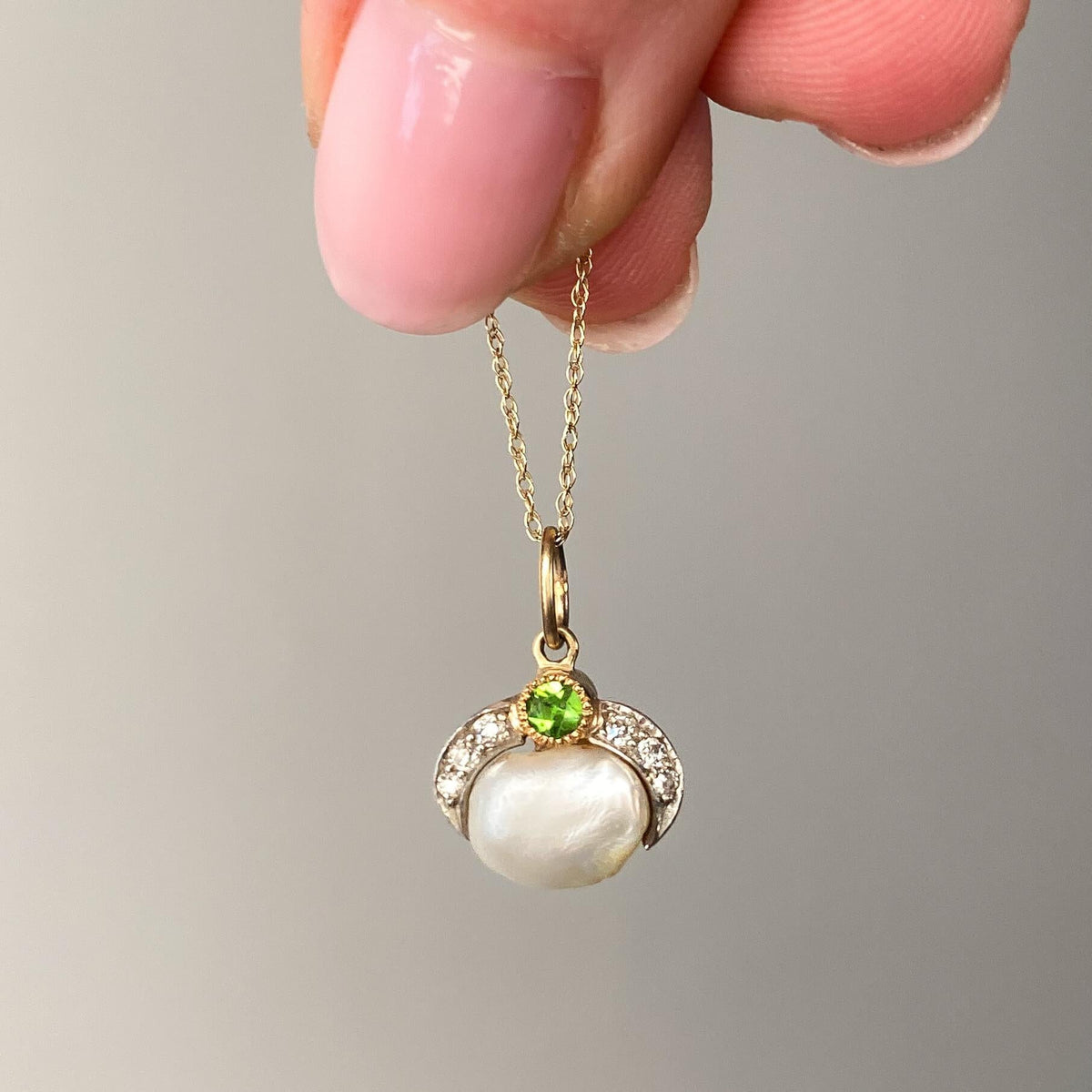 Antique Pearl Charm of 14k Gold and Platinum - Trademark Antiques