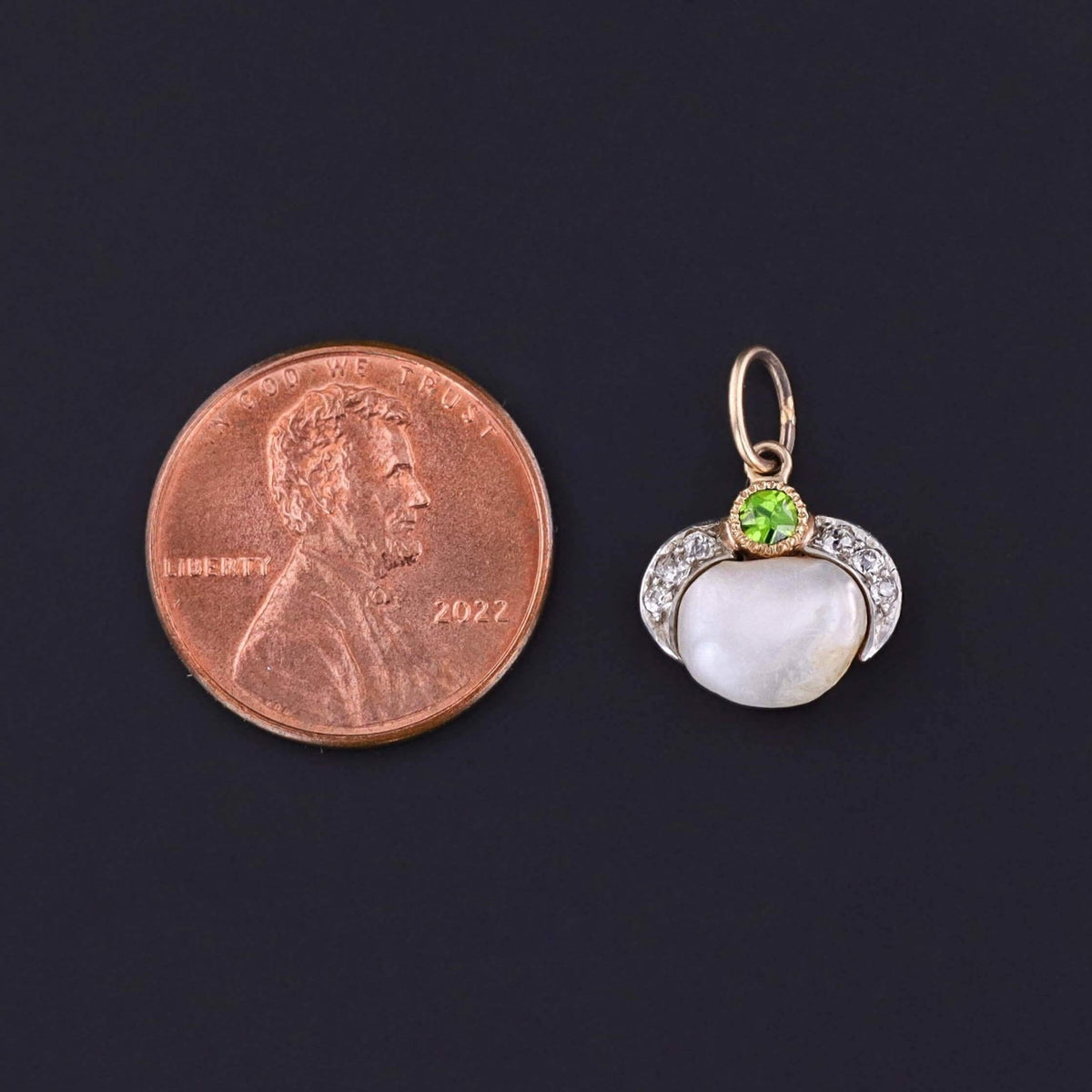 Antique Pearl Charm of 14k Gold and Platinum - Trademark Antiques