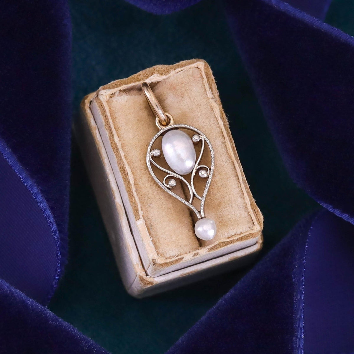 Antique Pearl Charm of Platinum and 14k Gold - Trademark Antiques