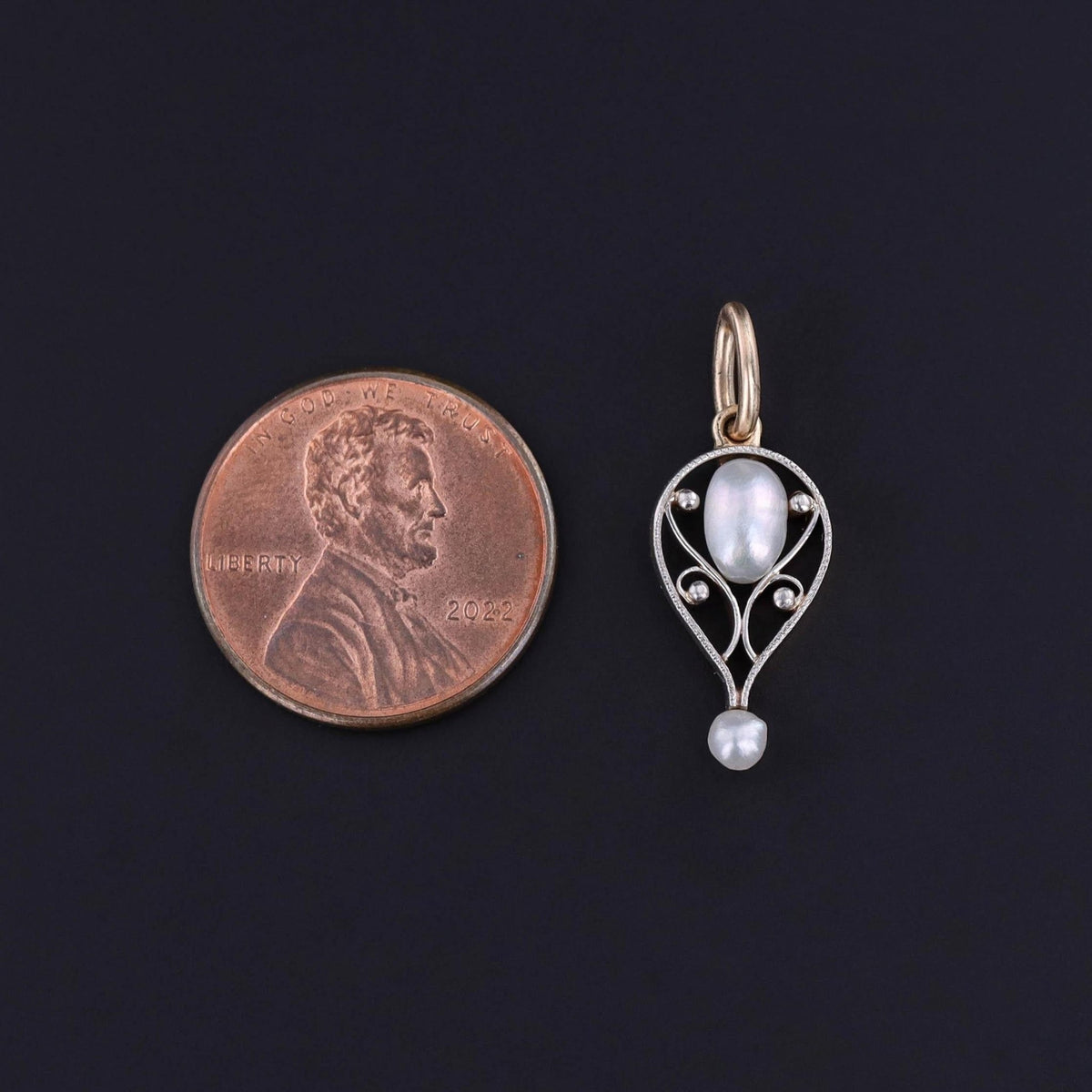 Antique Pearl Charm of Platinum and 14k Gold - Trademark Antiques
