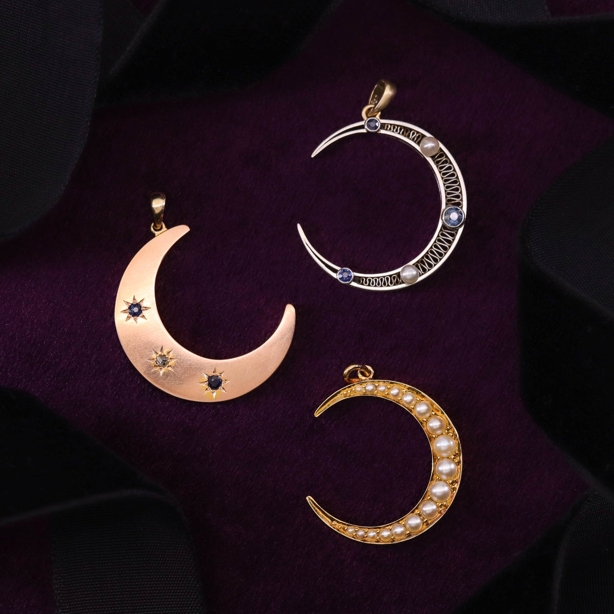 Antique Pearl Crescent Pendant of 14k Gold - Trademark Antiques