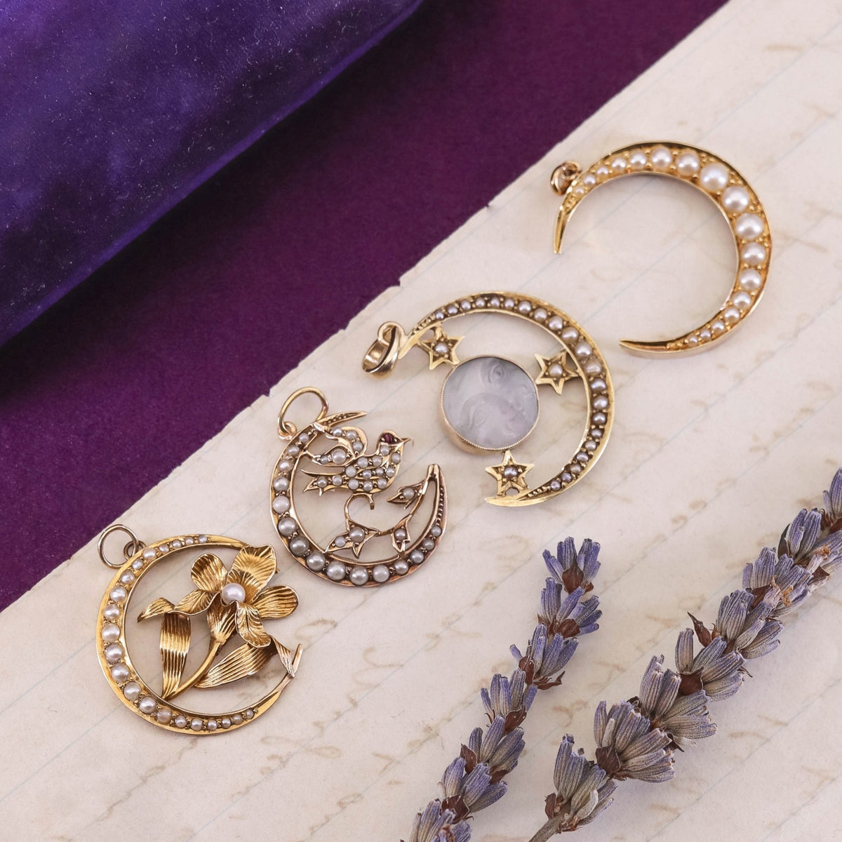 Antique Pearl Crescent Pendant of 14k Gold - Trademark Antiques