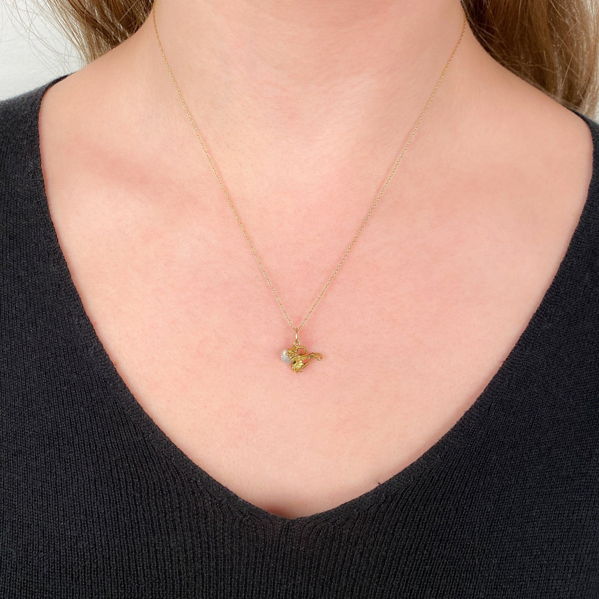 Antique Pearl Dragon Charm of 14k Gold - Trademark Antiques