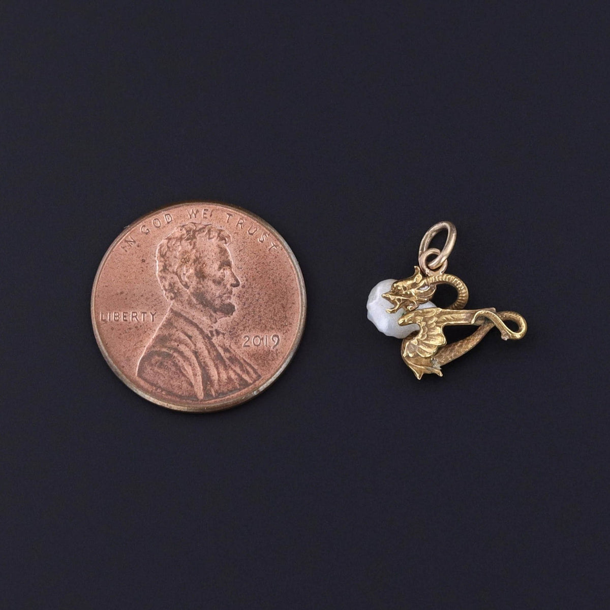 Antique Pearl Dragon Charm of 14k Gold - Trademark Antiques