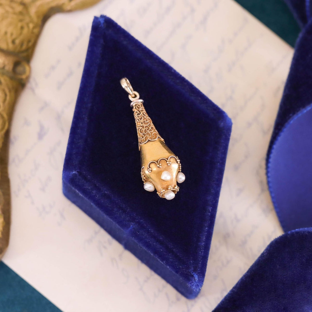 Antique Pearl Drop Pendant of 10k Gold - Trademark Antiques