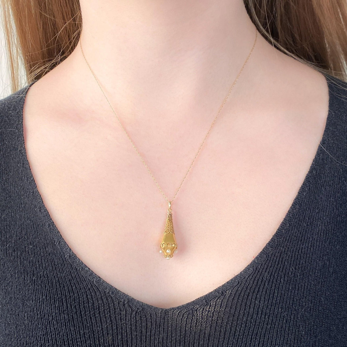 Antique Pearl Drop Pendant of 10k Gold - Trademark Antiques