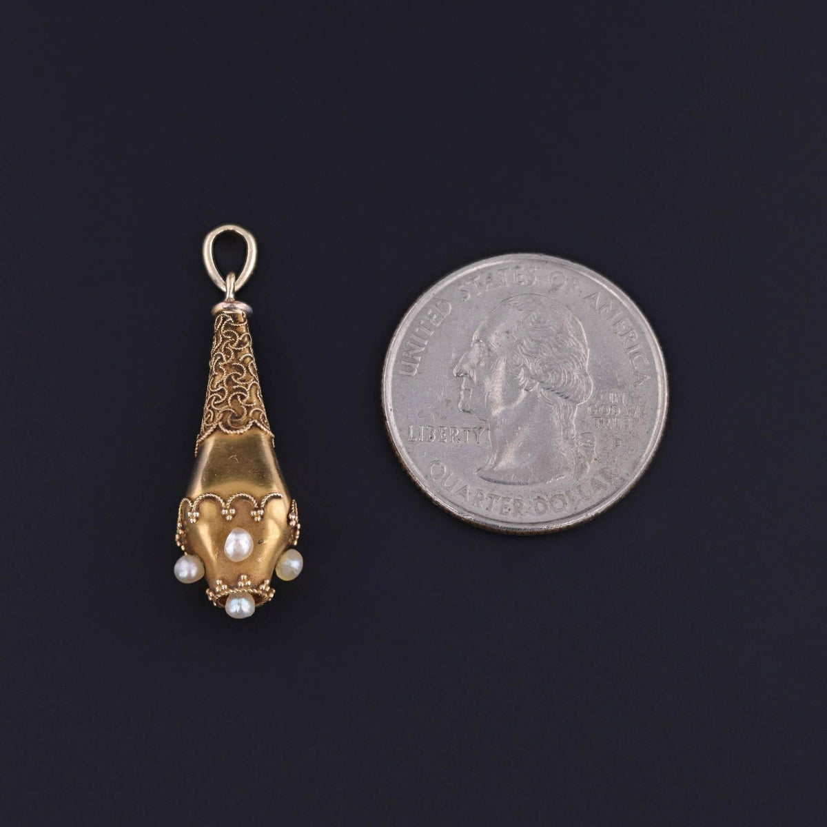 Antique Pearl Drop Pendant of 10k Gold - Trademark Antiques