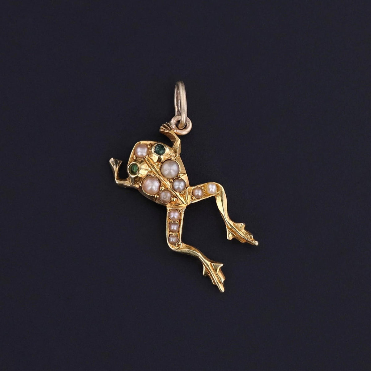 Antique Pearl Frog Charm of 14k Gold - Trademark Antiques
