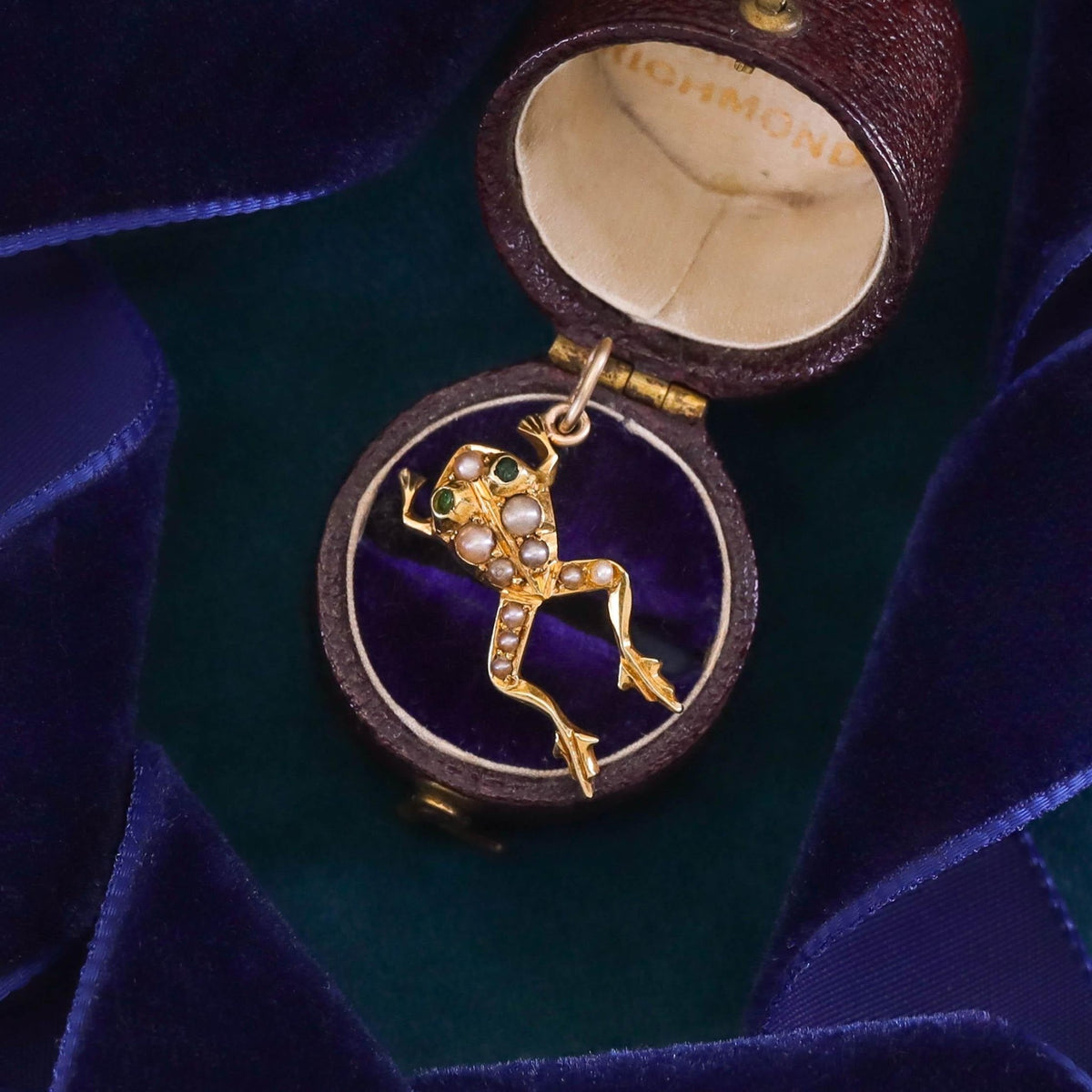 Antique Pearl Frog Charm of 14k Gold - Trademark Antiques