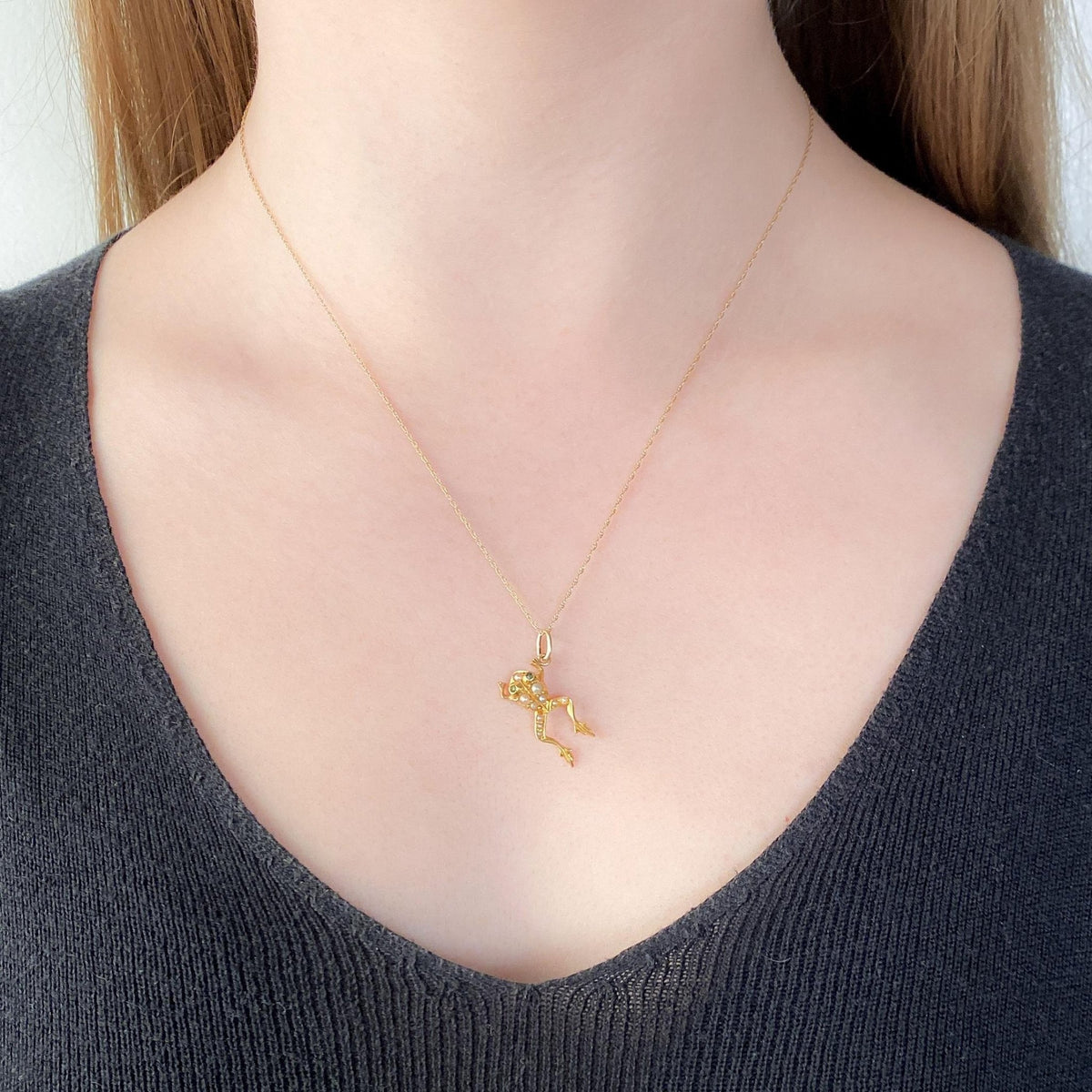 Antique Pearl Frog Charm of 14k Gold - Trademark Antiques