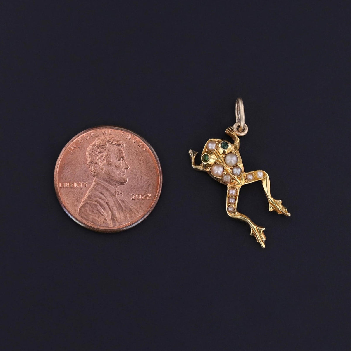 Antique Pearl Frog Charm of 14k Gold - Trademark Antiques