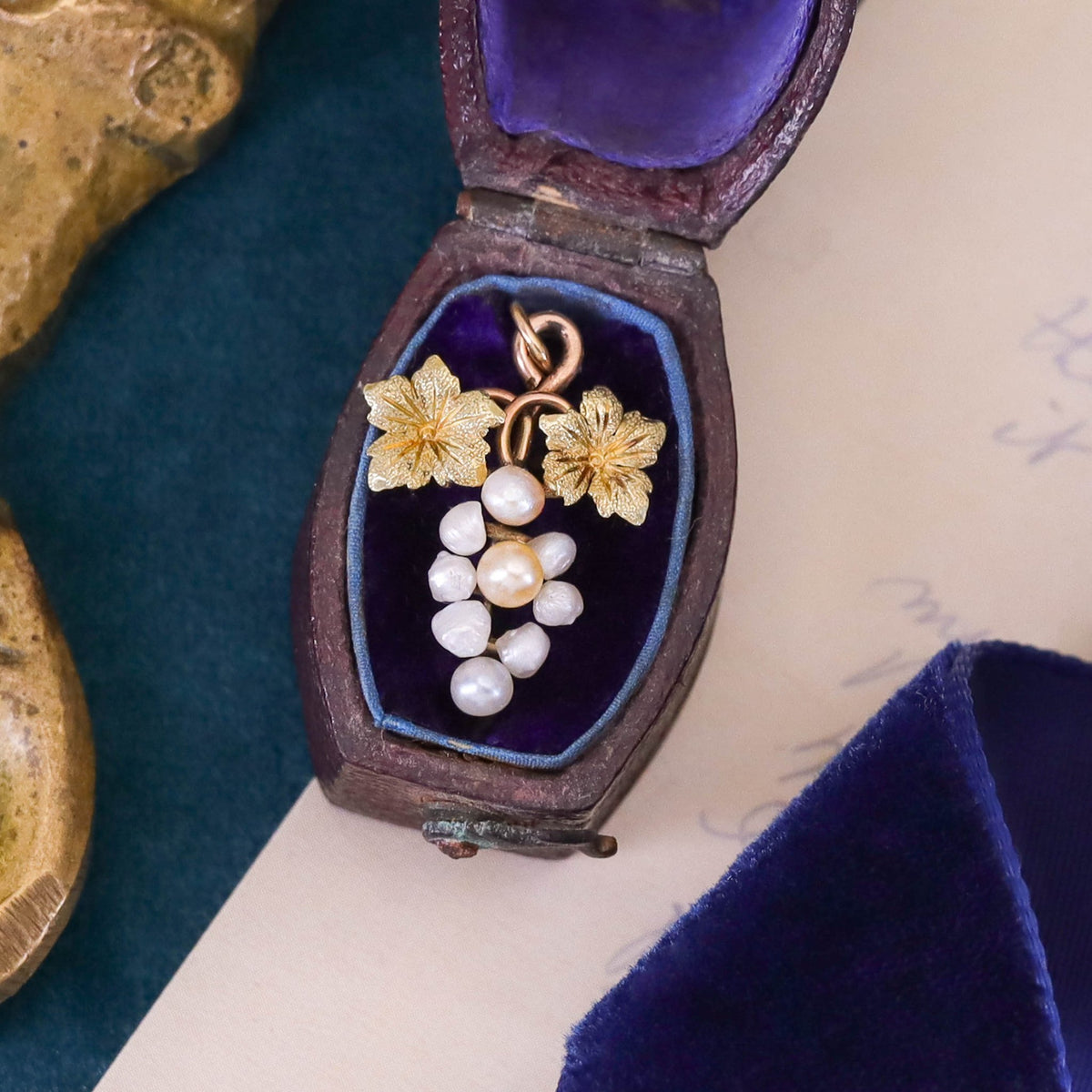 Antique Pearl Grape Charm of 10k Gold - Trademark Antiques