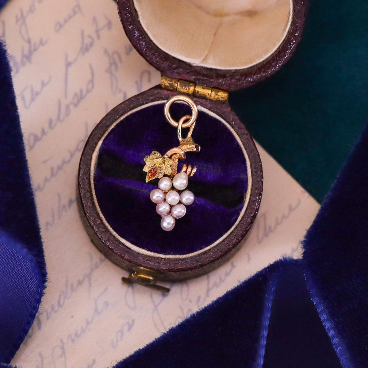 Antique Pearl Grape Charm of 14k Gold - Trademark Antiques