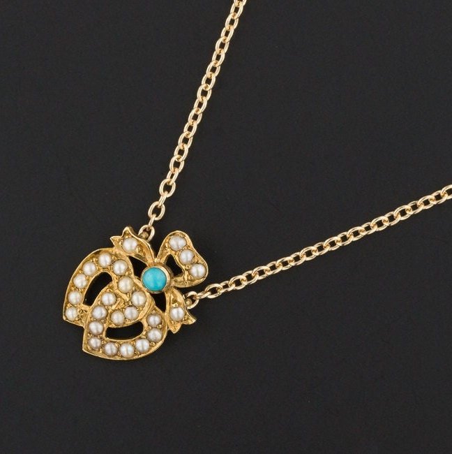 Antique Pearl Heart Conversion Necklace of 14k Gold - Trademark Antiques