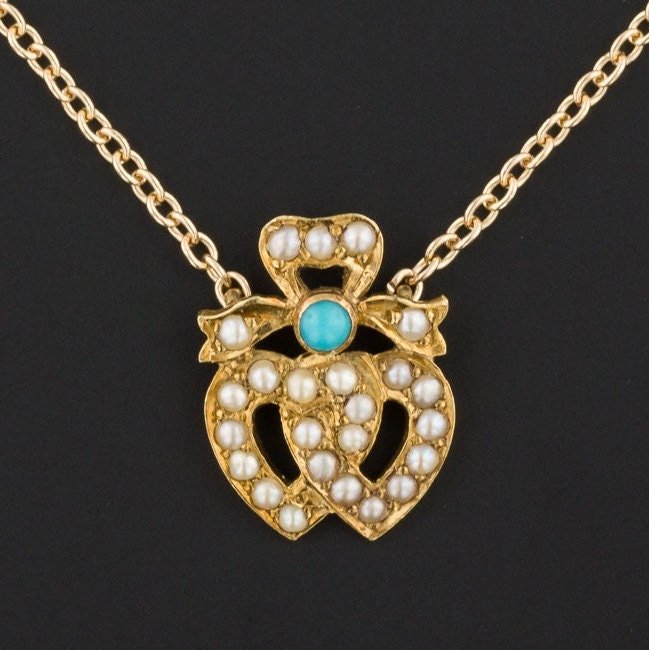 Antique Pearl Heart Conversion Necklace of 14k Gold - Trademark Antiques