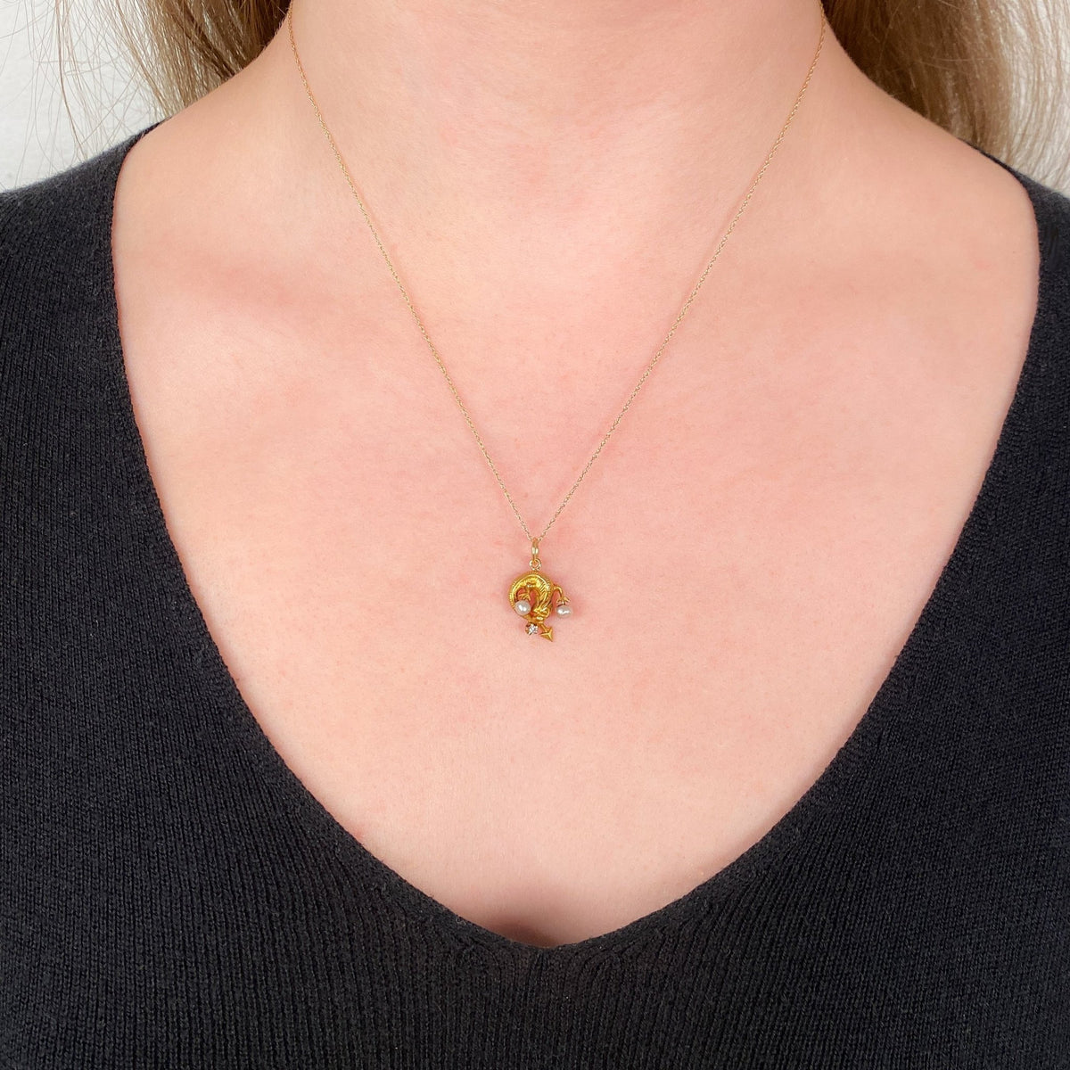 Antique Pearl Lizard Charm of 10k Gold - Trademark Antiques