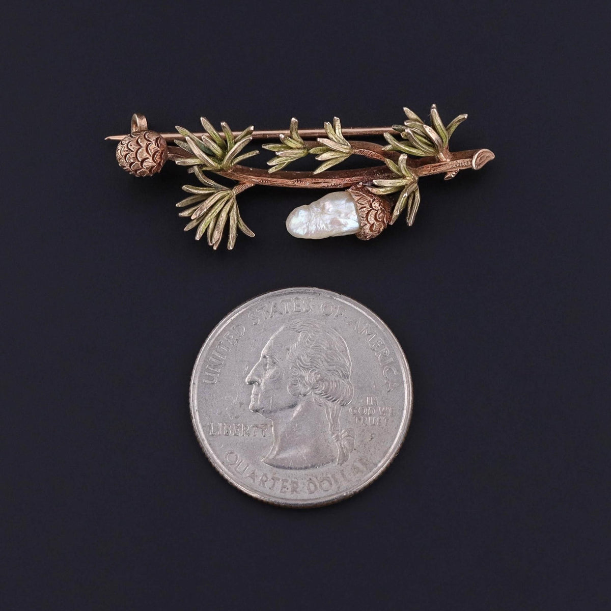 Antique Pearl Pinecone on Branch Brooch of 14k Gold - Trademark Antiques