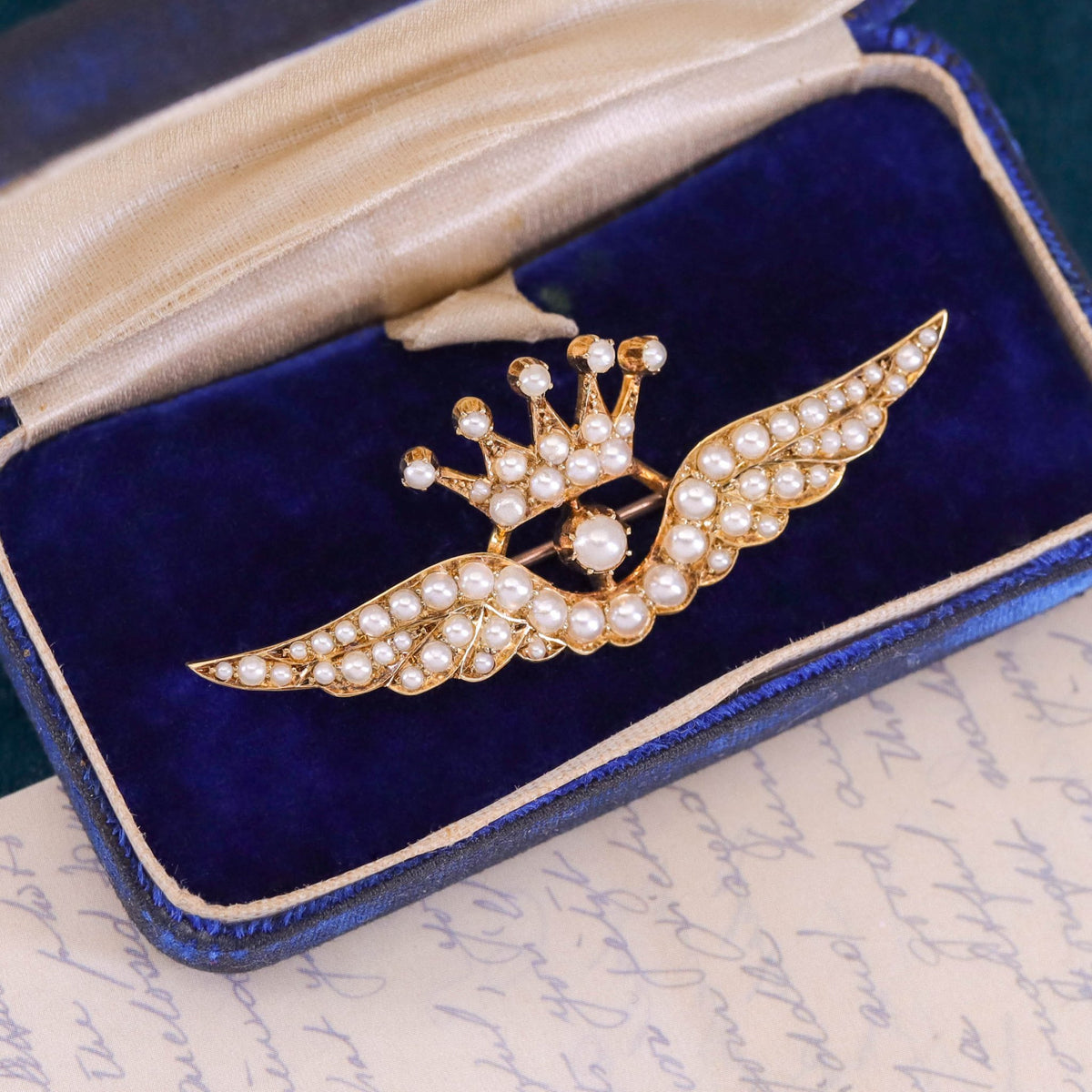 Antique Pearl Wings Brooch of 15ct Gold - Trademark Antiques