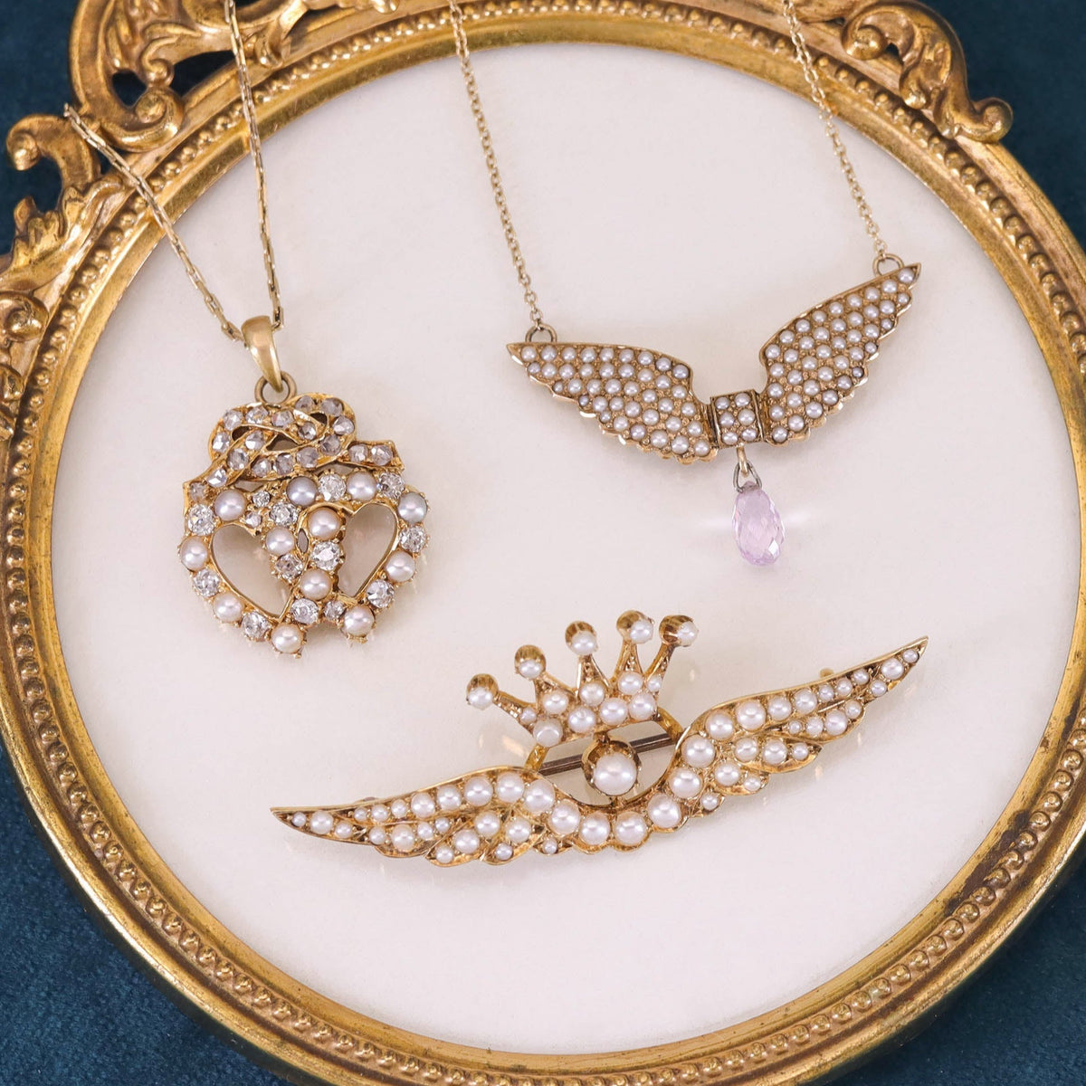 Antique Pearl Wings Brooch of 15ct Gold - Trademark Antiques