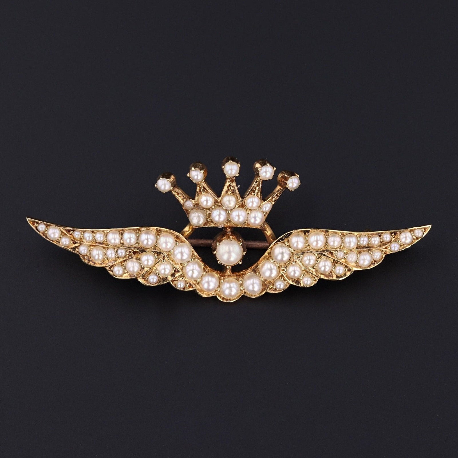 Antique Pearl Wings Brooch of 15ct Gold - Trademark Antiques