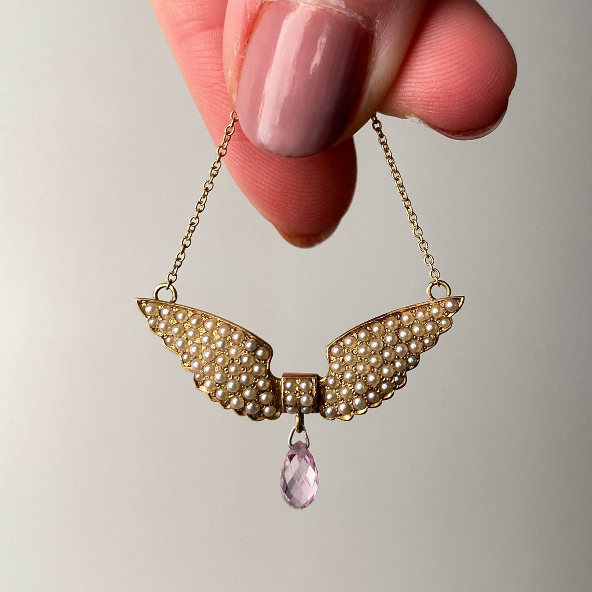 Antique Pearl Wings Conversion Necklace of 14k Gold - Trademark Antiques