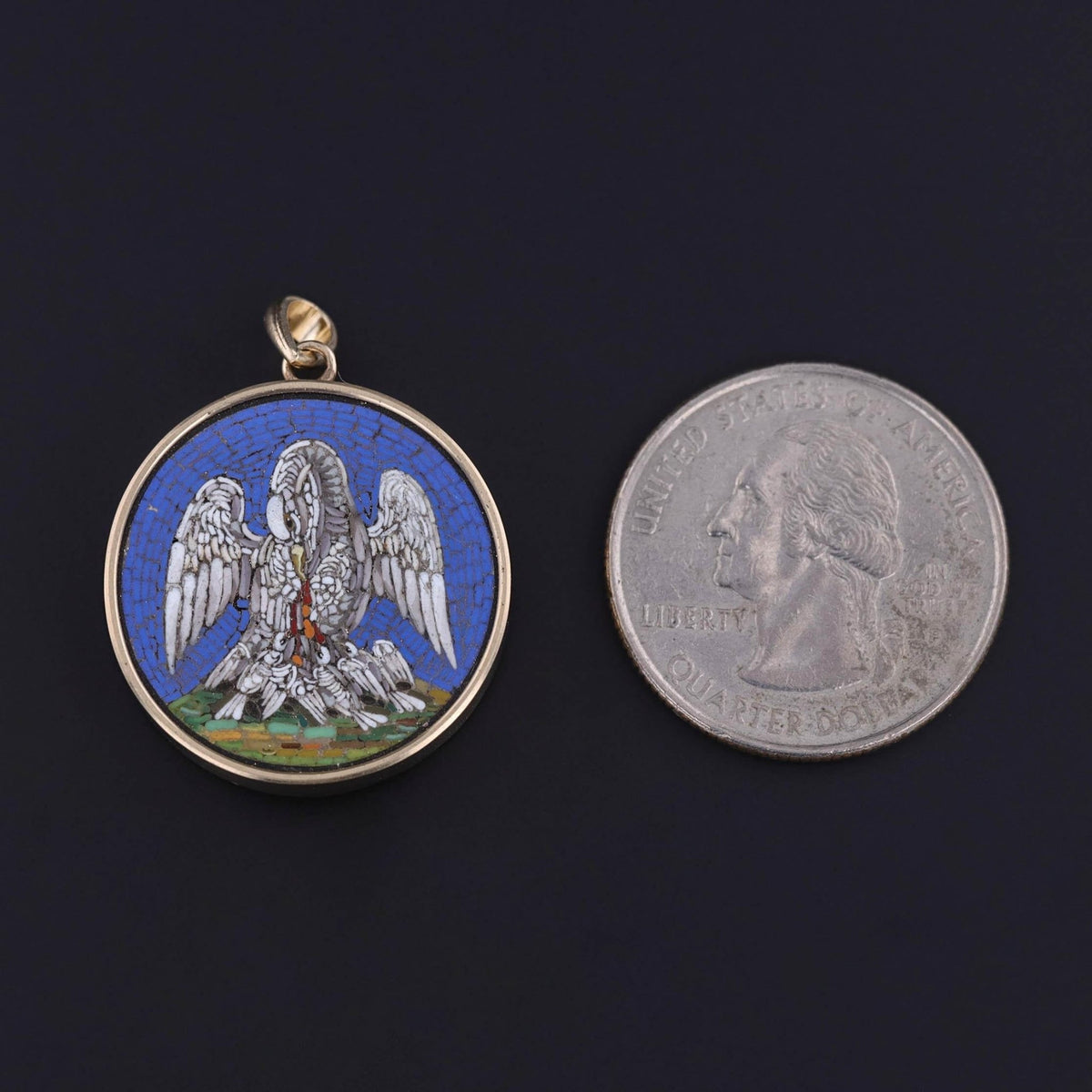Antique Pelican and Piety Micromosaic Pendant of 14k Gold - Trademark Antiques