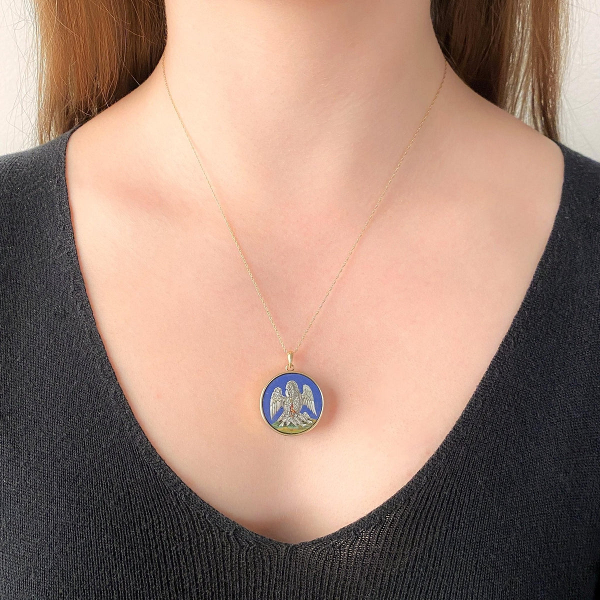Antique Pelican and Piety Micromosaic Pendant of 14k Gold - Trademark Antiques