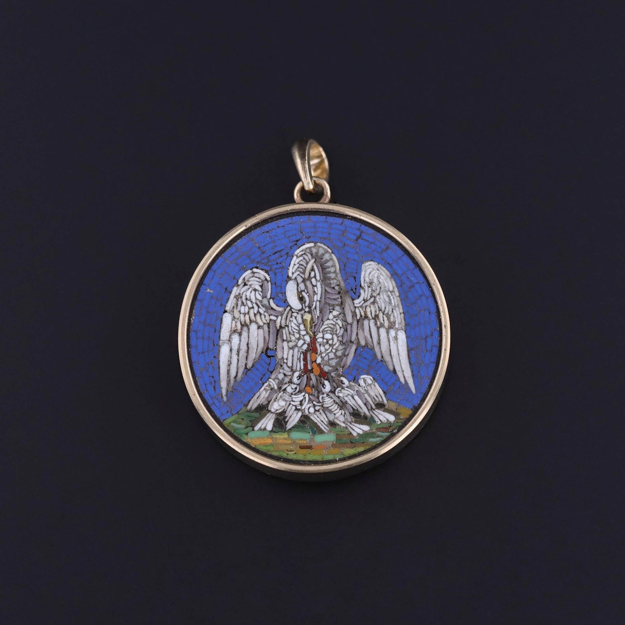 Antique Pelican and Piety Micromosaic Pendant of 14k Gold - Trademark Antiques