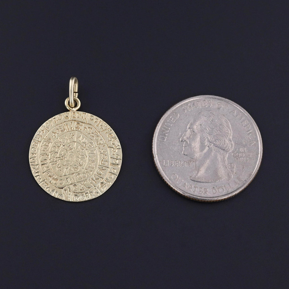 Antique Phaistos Disc Pendant of 14k Gold - Trademark Antiques