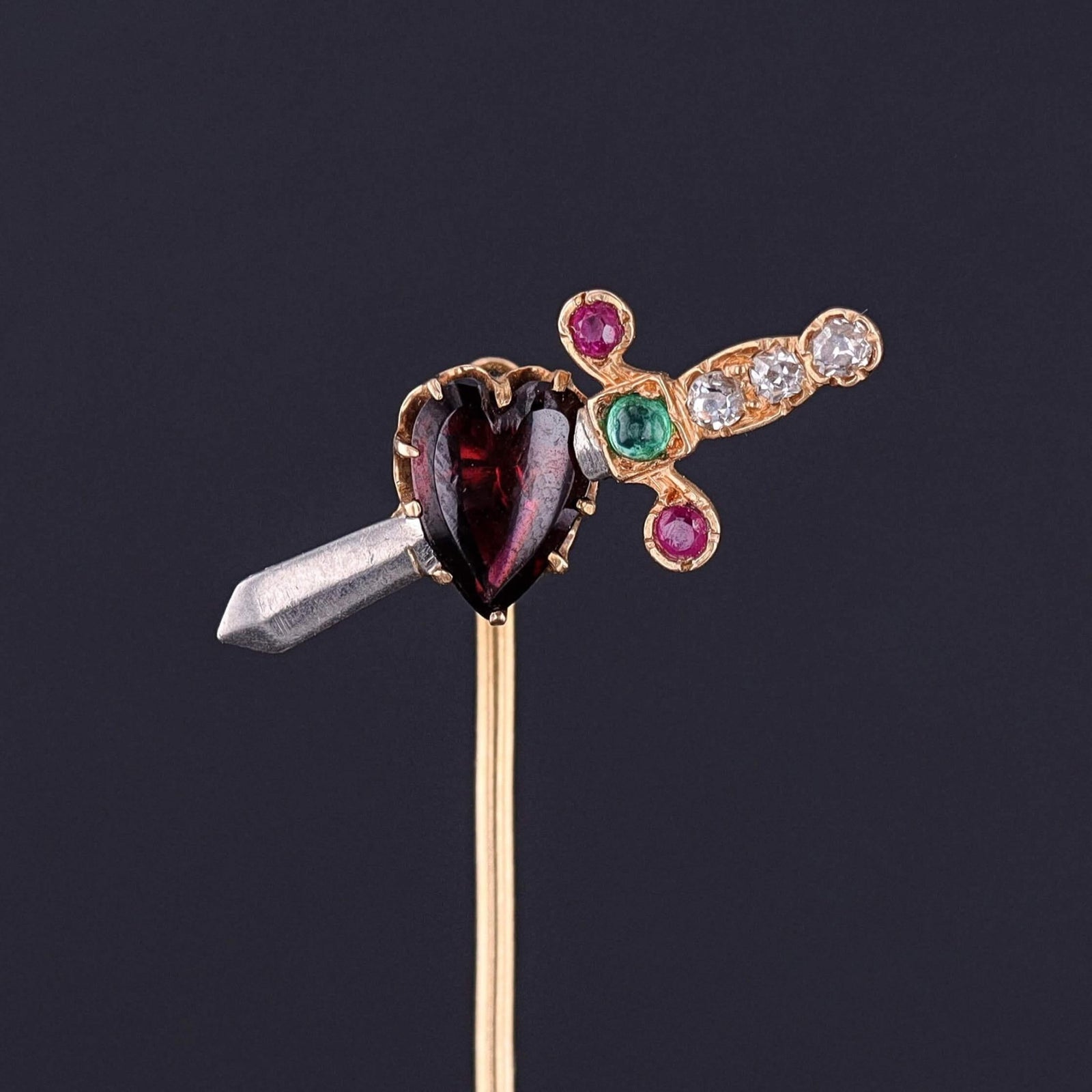 Antique Pierced Heart Stickpin of 14k and 15k Gold - Trademark Antiques