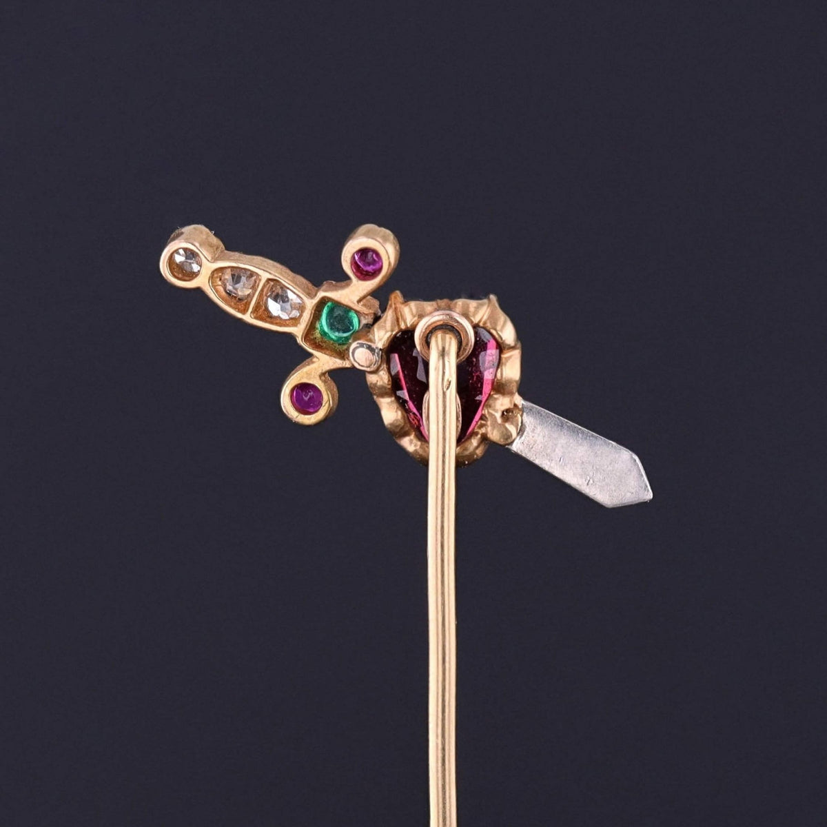 Antique Pierced Heart Stickpin of 14k and 15k Gold - Trademark Antiques