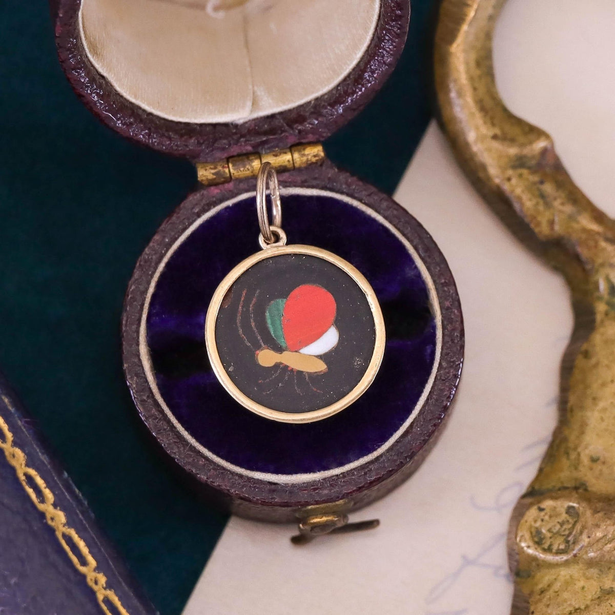 Antique Pietra Dura Butterfly Charm of 18k Gold - Trademark Antiques