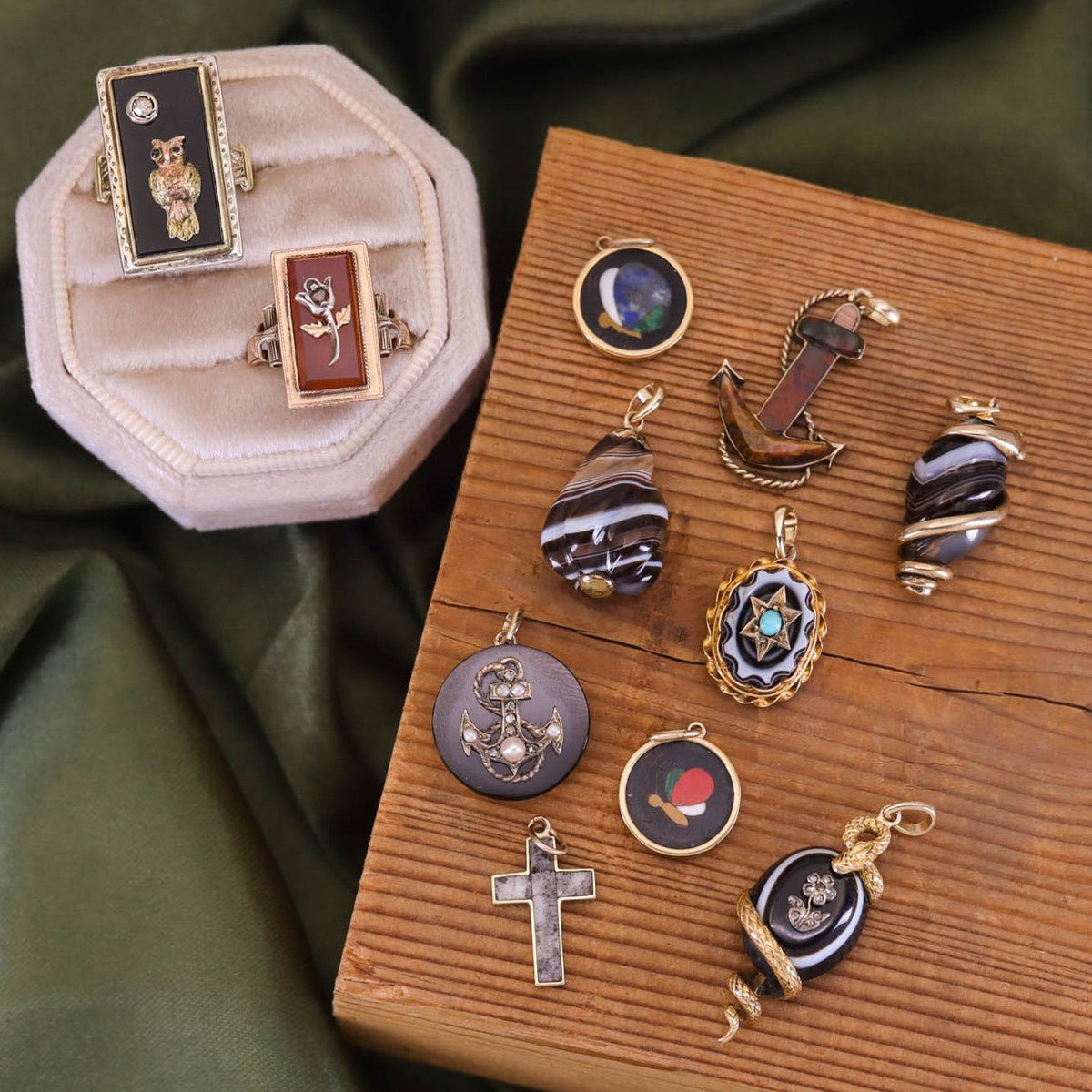 Antique Pietra Dura Butterfly Charm of 18k Gold - Trademark Antiques