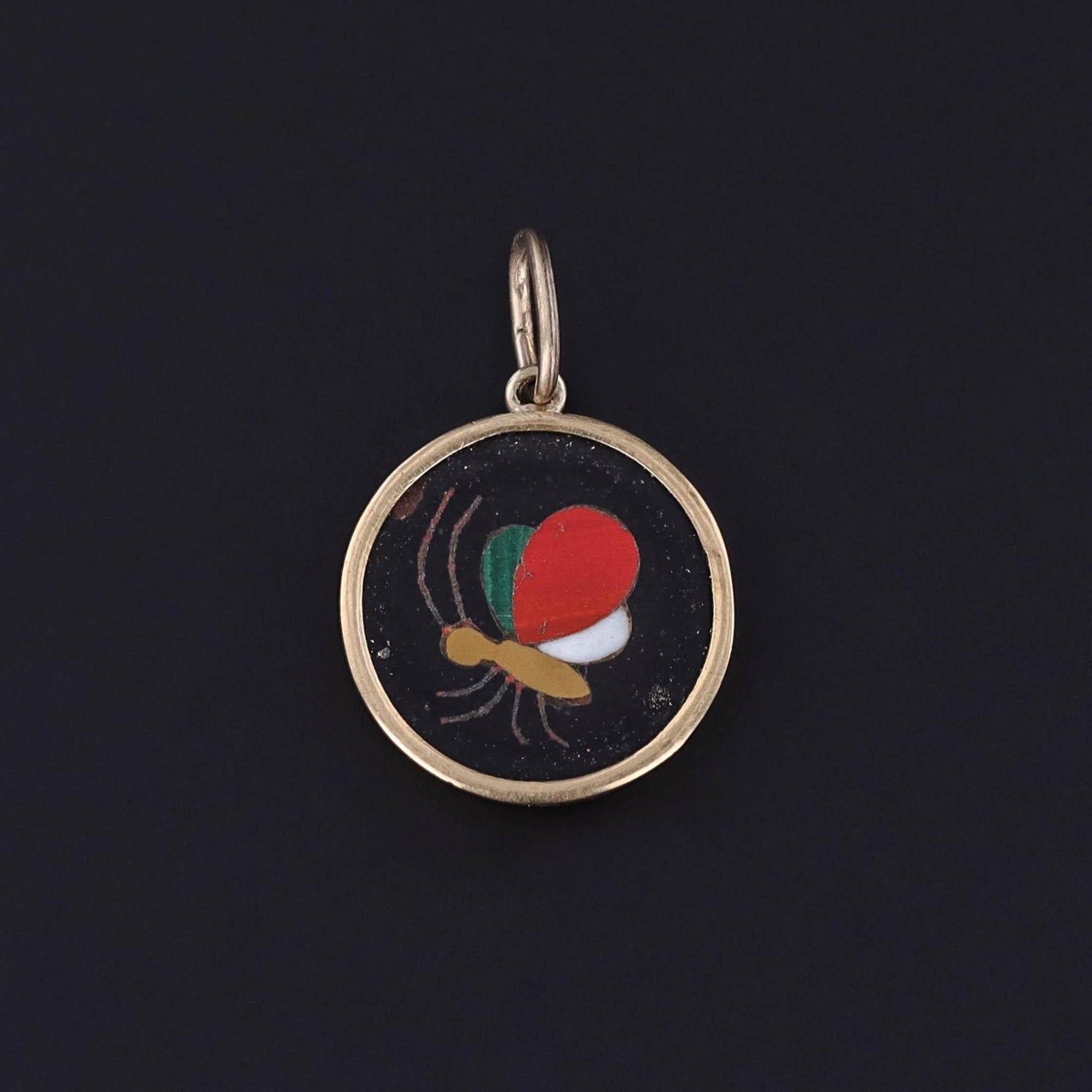 Antique Pietra Dura Butterfly Charm of 18k Gold - Trademark Antiques