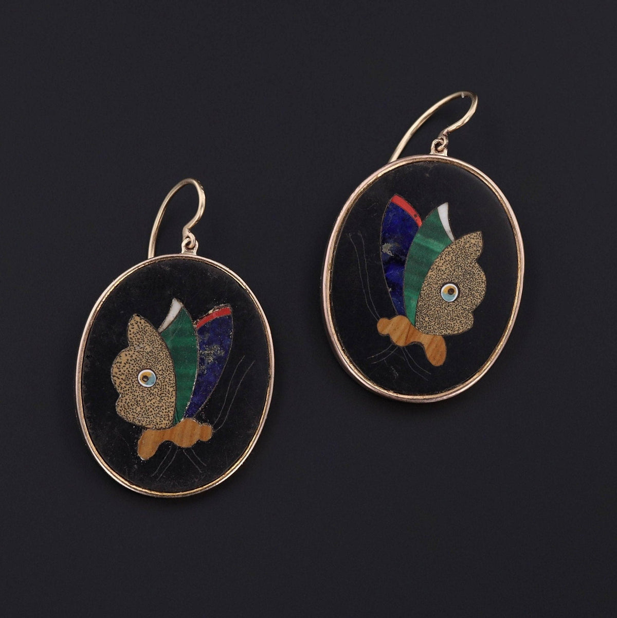 Antique Pietra Dura Butterfly Conversion Earrings of 14k Gold - Trademark Antiques