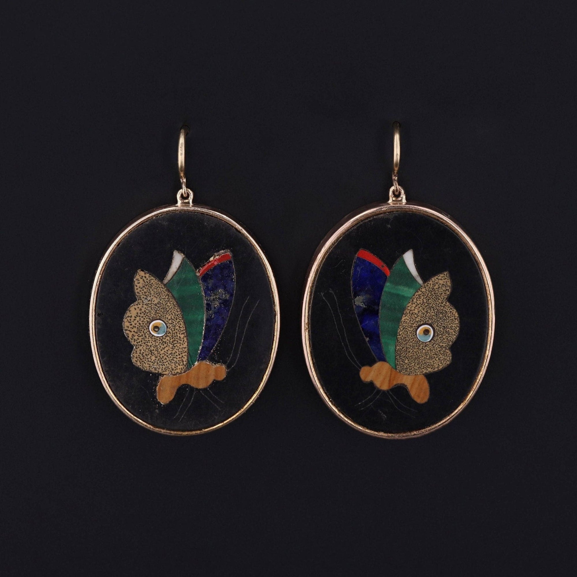 Antique Pietra Dura Butterfly Conversion Earrings of 14k Gold - Trademark Antiques