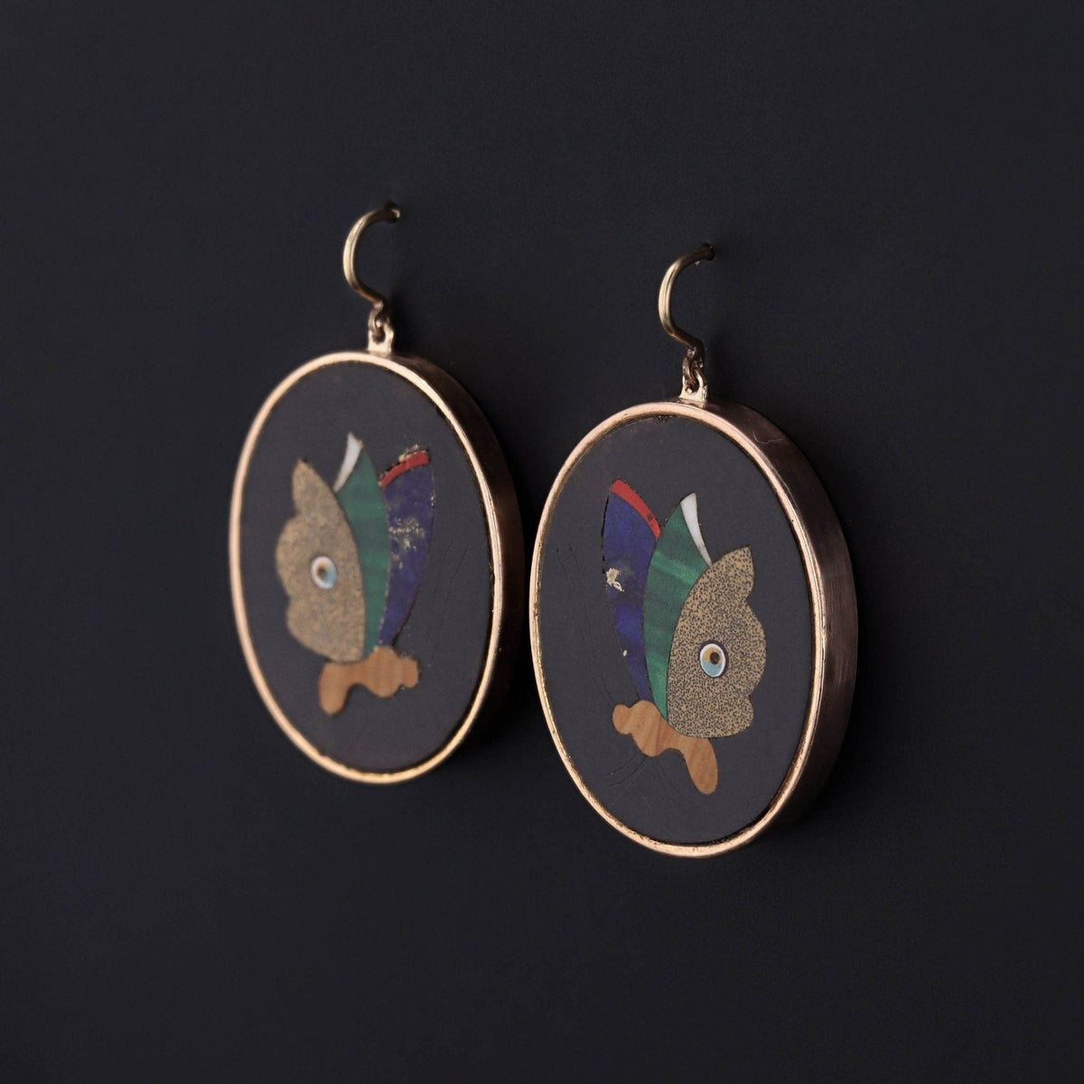 Antique Pietra Dura Butterfly Conversion Earrings of 14k Gold - Trademark Antiques