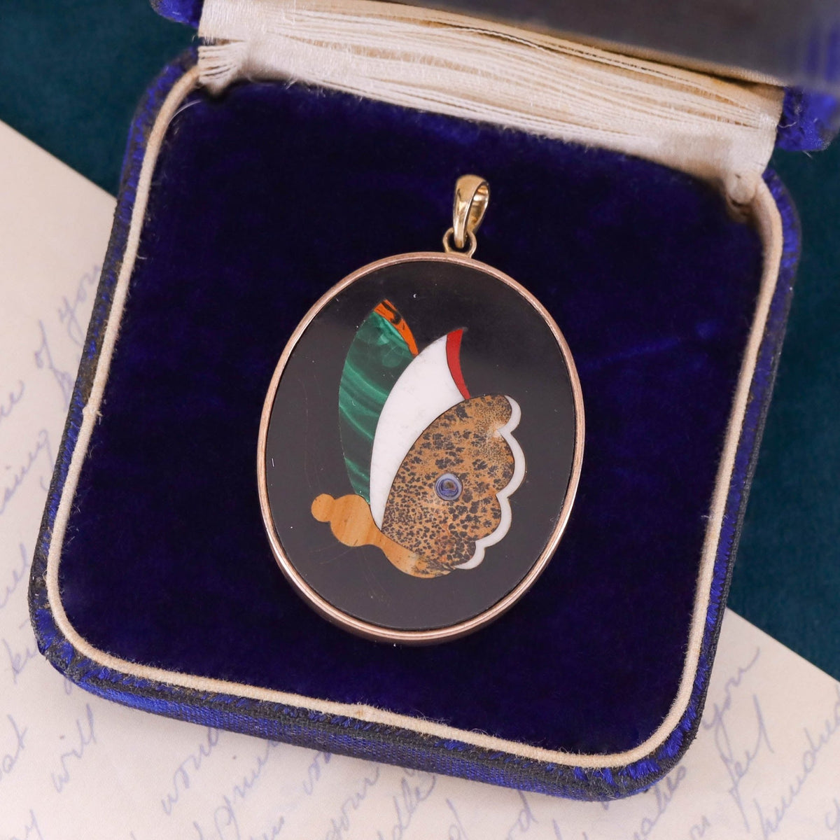 Antique Pietra Dura Butterfly Conversion Pendant of 14k Gold - Trademark Antiques