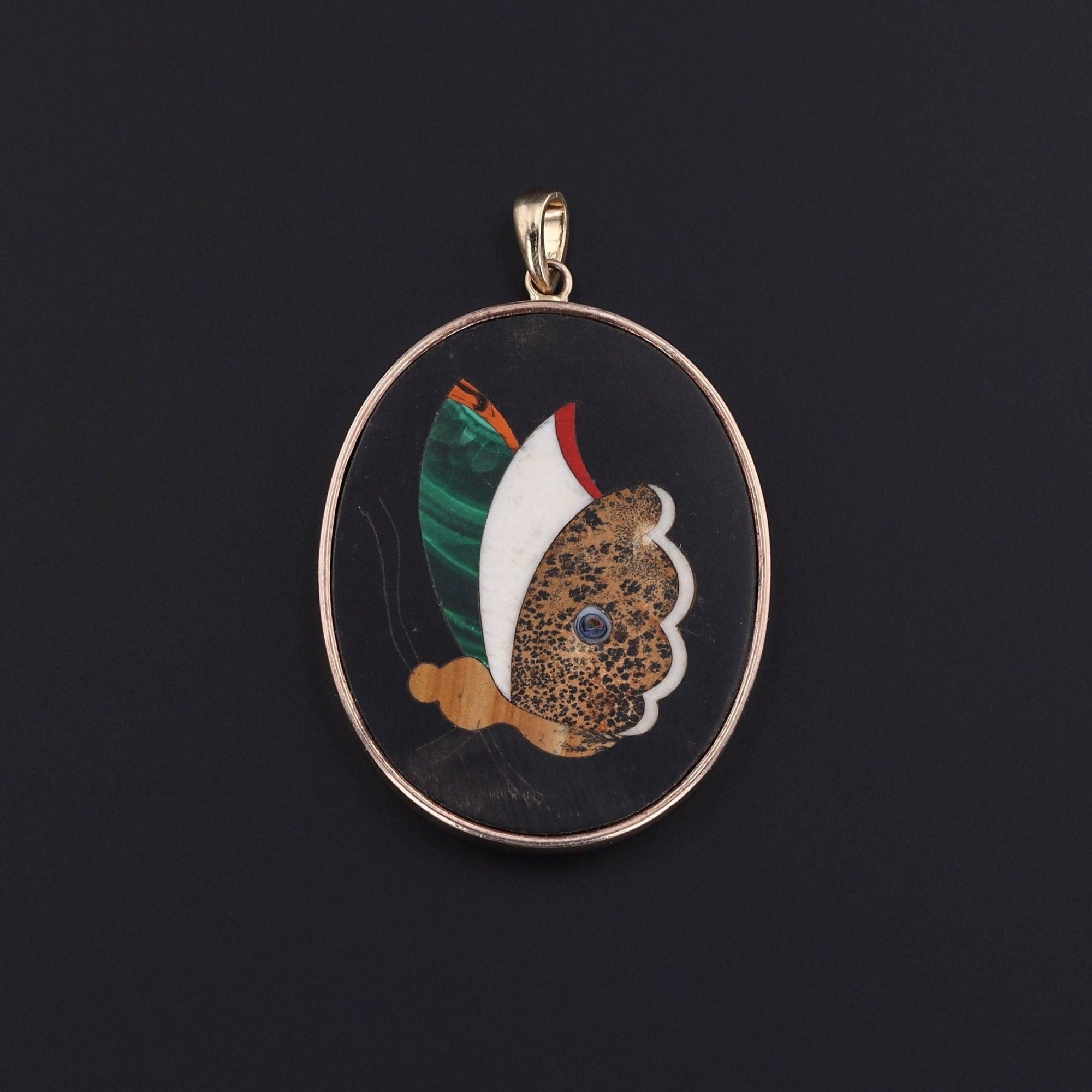 Antique Pietra Dura Butterfly Conversion Pendant of 14k Gold - Trademark Antiques