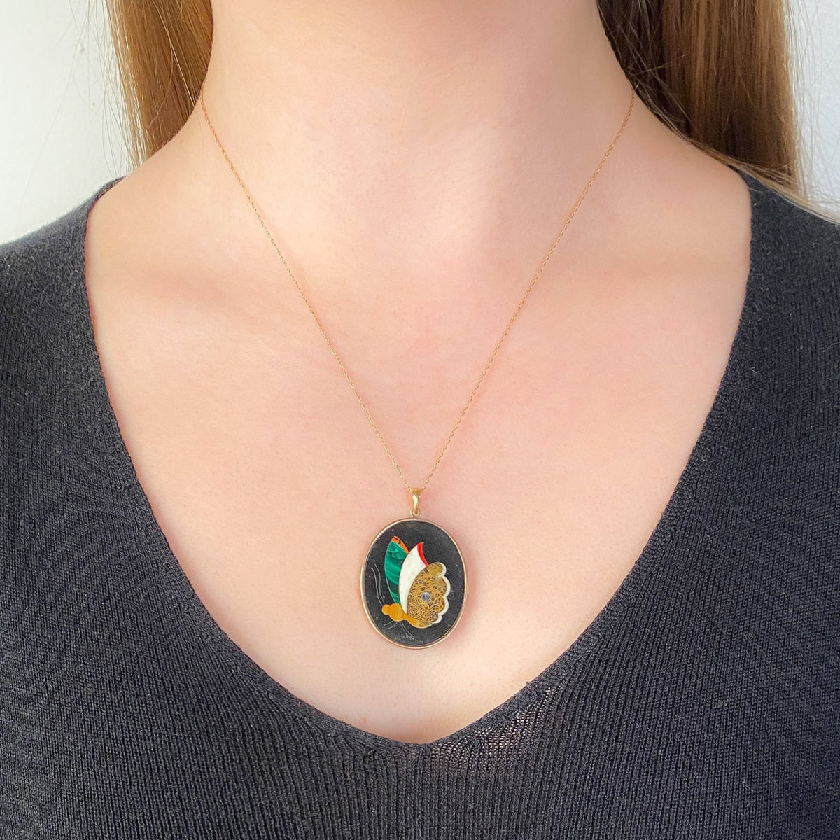 Antique Pietra Dura Butterfly Conversion Pendant of 14k Gold - Trademark Antiques