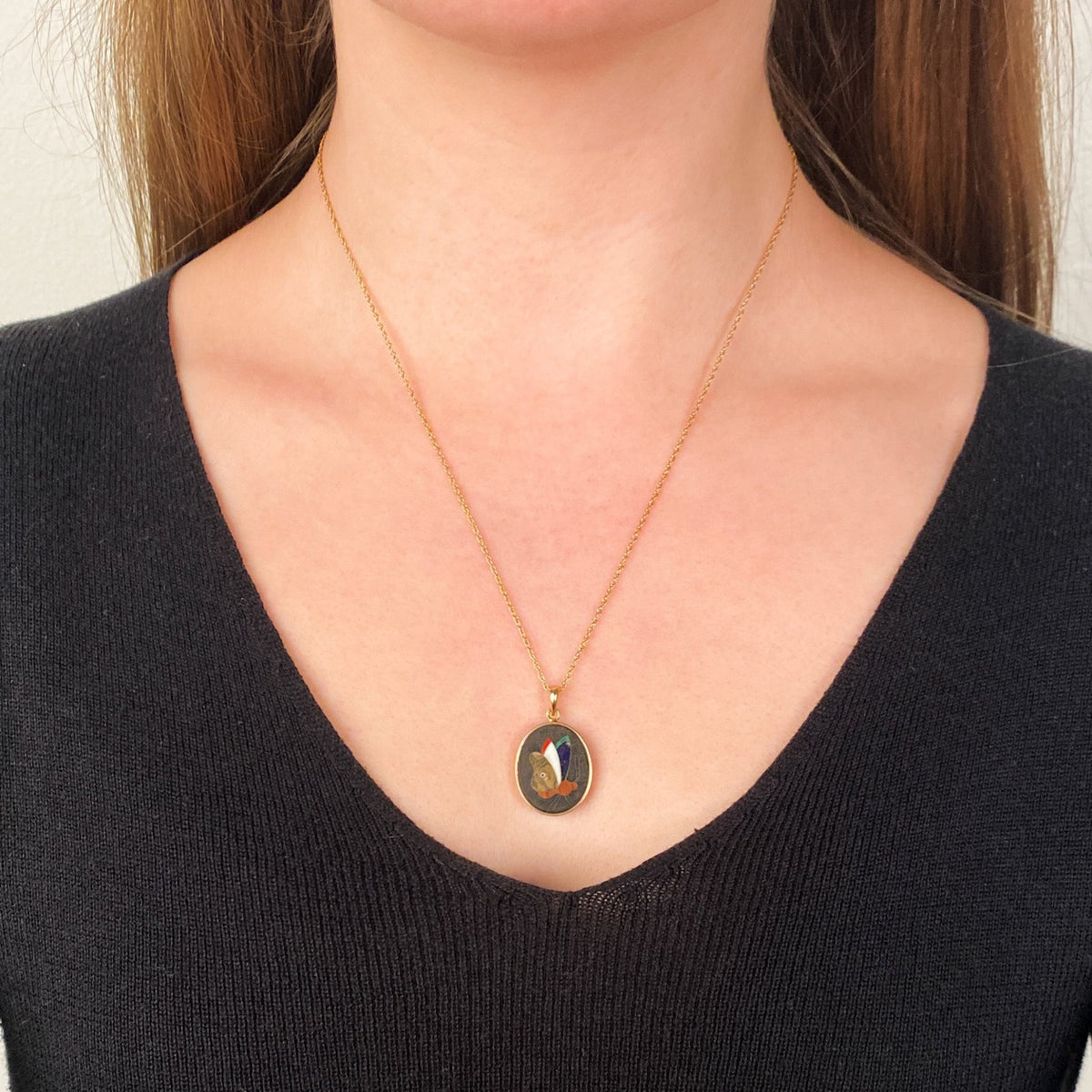 Antique Pietra Dura Butterfly Necklace of 14k Gold - Trademark Antiques