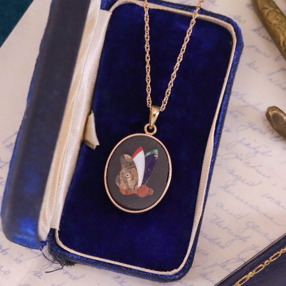 Antique Pietra Dura Butterfly Necklace of 14k Gold - Trademark Antiques