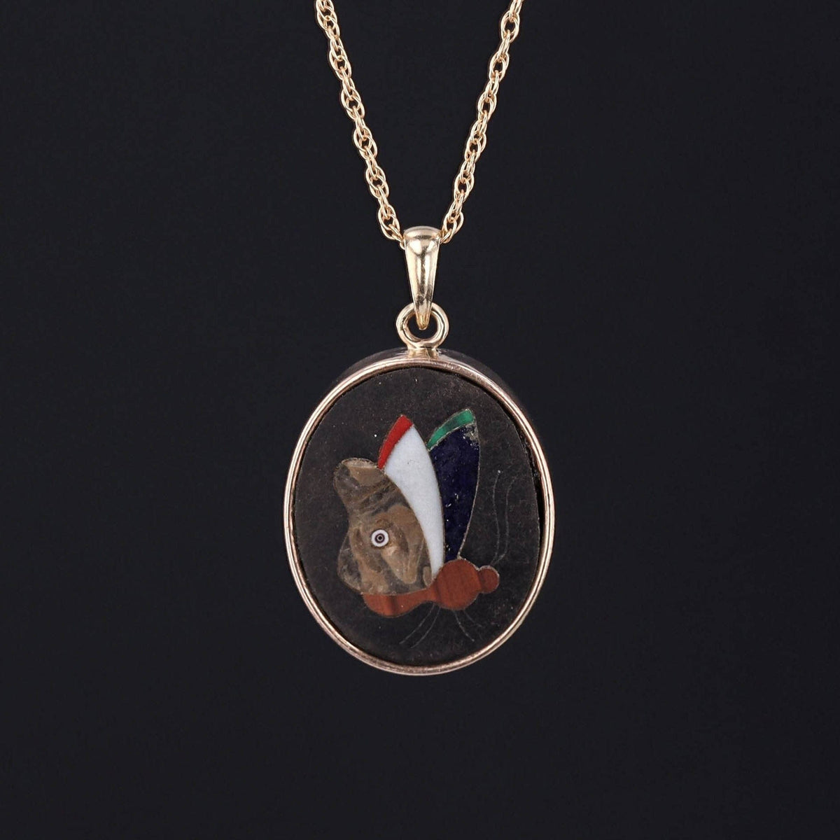 Antique Pietra Dura Butterfly Necklace of 14k Gold - Trademark Antiques