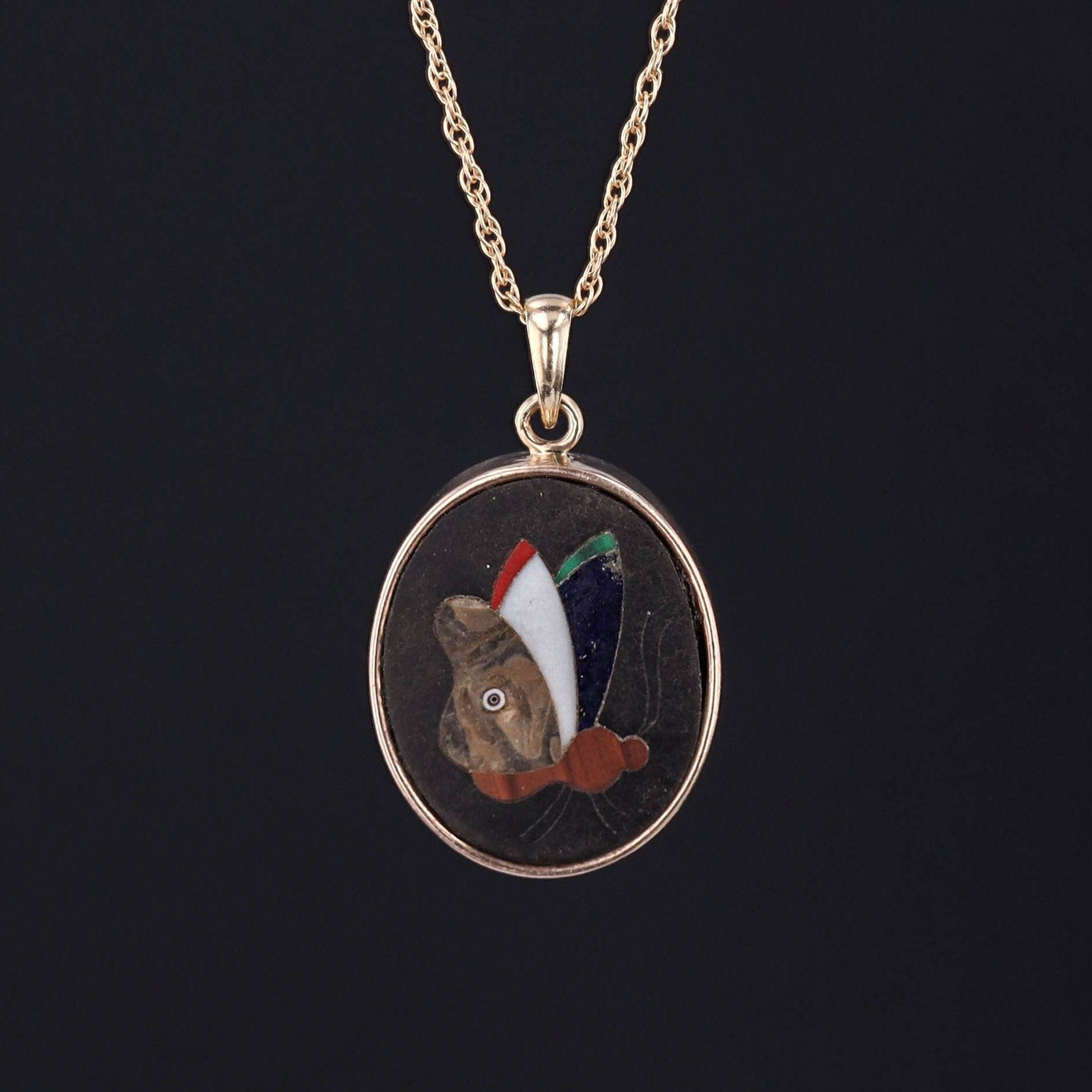 Antique Pietra Dura Butterfly Necklace of 14k Gold - Trademark Antiques