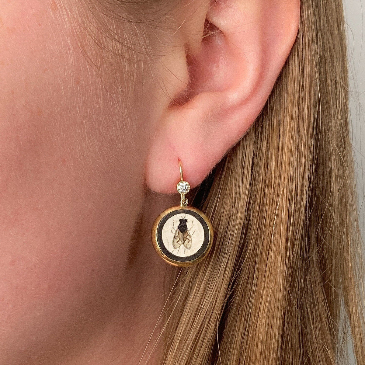 Antique Pietra Dura Fly Earrings of 14k Gold - Trademark Antiques