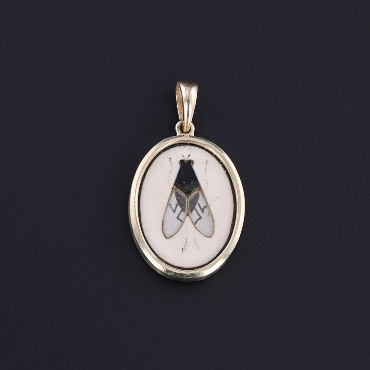 Antique Pietra Dura Fly Pendant of 14k Gold - Trademark Antiques